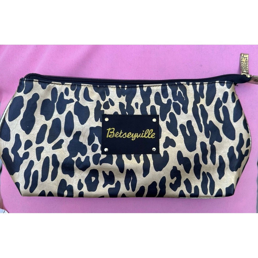 Betseyville by Betsey Johnson Gold Black Leopard Print Makeup Pouch